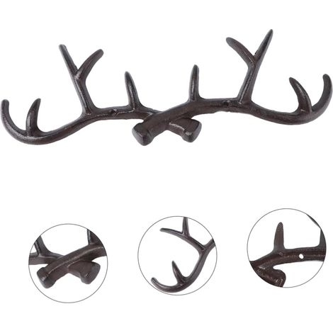 Patère Murale Crochet à Vêtements Motif Bois de Cerf Vintage en Fer Noir Multifonction pour Manteaux, Chapeaux et Clés, Chambre ou Salle à Manger (1/5)