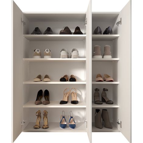 Schuhregal Lauro, Schuhschrank für 25 Paar, 8 Regale Made in Italy, 3 Türen, 95x35x116h cm Hochglanz Weiß