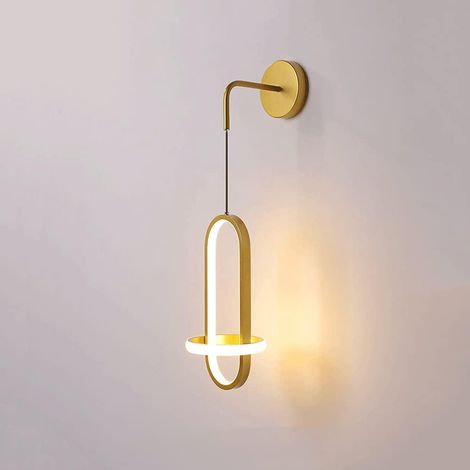 Applique murale LED moderne 21 W, appliques murales à anneau en métal doré avec abat-jour en acrylique, appliques murales de chambre à coucher, appliques murales au design simple pour chevet, salle à (1/5)