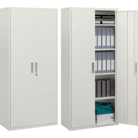Armoire de bureau à 5 niveaux, armoire en acier avec 2 portes et 4 étagères réglables, verrouillable, blanc (1/5)