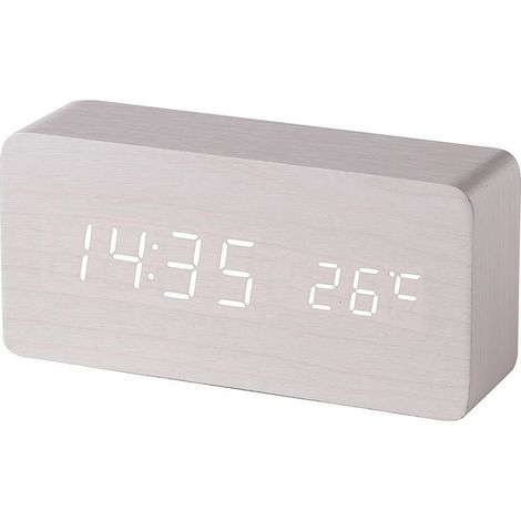 (Blanc) Réveil digital en bois avec contrôle sonore par LED, alimentation double par batterie USB, horloge silencieuse en bois avec LED, décorations pour la maison (1/5)