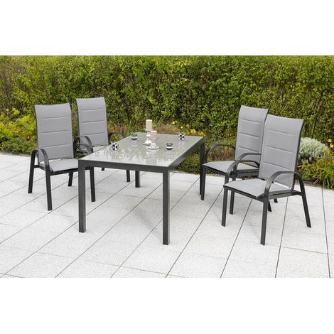 Marini Set 5tlg 4 Sessel Tisch 150x90cm Alu/Textil