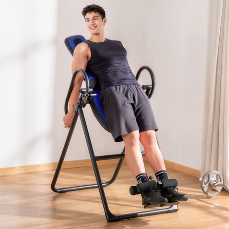 Table d'investissement pliante 110 kg avec roues hauteur réglable ceinture sécurité charge noir/bleu 140-203 cm
