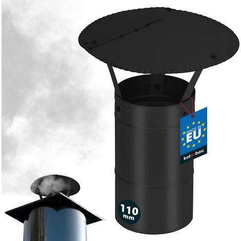 KOTARBAU® Chapeau de Cheminée - Acier Galvanisé et Peint par Poudre - ø 110 mm - Noir - Chapeau Cheminée Anti Pluie - Résistant à la Corrosion - Installation Facile - Design Moderne