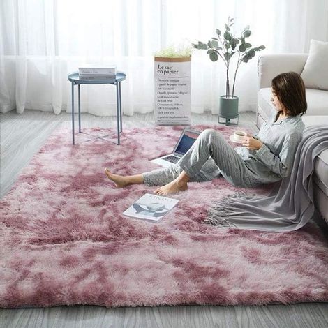 Alfombra mullida de 160 x 120 cm - Alfombra antideslizante de piel sintética para dormitorio, salón, comedor, oficina (rosa) (1/5)