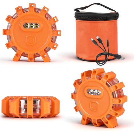 Lot de 3 lampes d'avertissement rechargeables à LED, clignotantes, avec base magnétique et crochet, 9 modes d'éclairage pour la sécurité routière, pour voitures, camions, bateaux