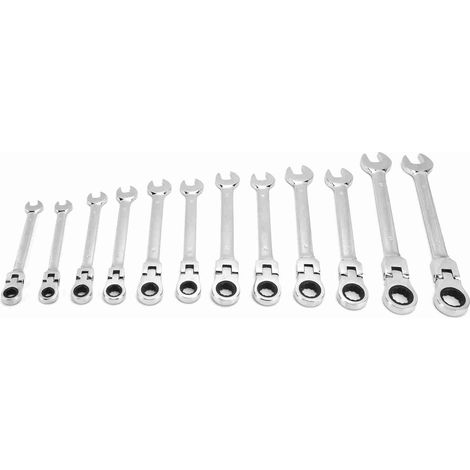 12pcs Kit de jeu de clés à cliquet combinaison métrique Chrome Vanadium Steel 8‑19 mm avec tête de rangement Bagmovable (1/5)
