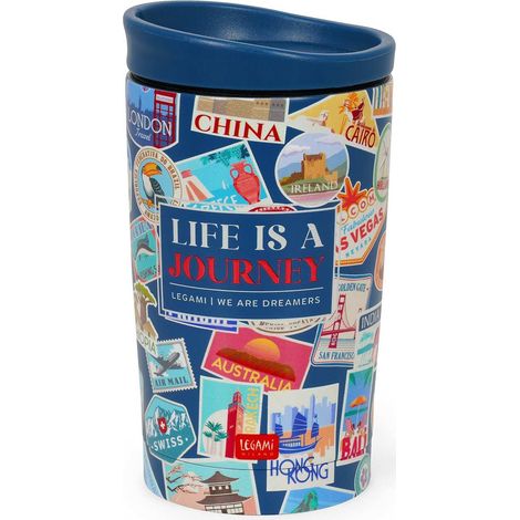 Legami - Bicchiere Termico Hot&Cold Vacuum Tumbler, Tema Travel Stickers, Tappo con Chiusura Ermetica, in Accaio Inox, Capacità 275 ml, per Tutti i Tipi di Bevanda (1/5)