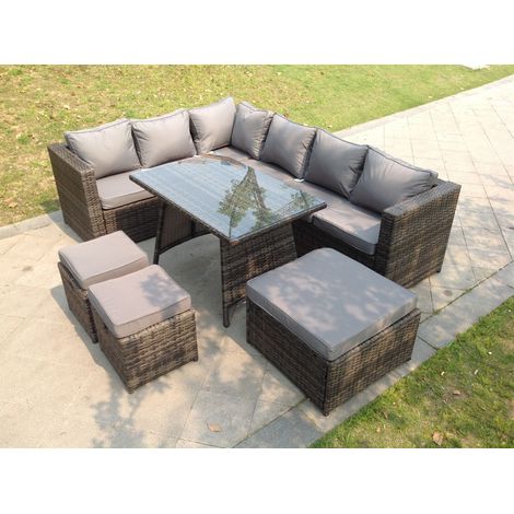 9 Seater Rattan Corner Sofa Set Dining Table Footstool Garden Furniture Patio (1/2)