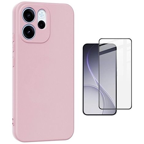 Kit de protection d'écran avec étui pour Oppo Reno 15 F, verre trempé 9H, silicone, rose (1/5)