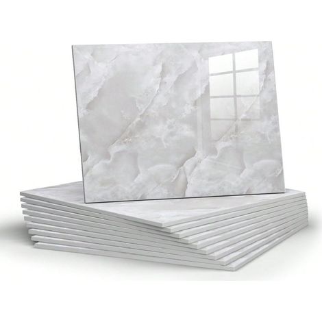 Irovami Stickers muraux imperméables auto-adhésifs à motif marbre, gris, lot de 10 (1/5)