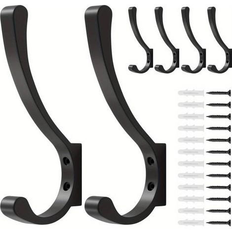 Ensemble de 6 crochets muraux noirs en alliage d'aluminium – fixation par vis, grande surface d'accroche, résistant à la corrosion, pour manteaux, chapeaux et sacs (1/5)