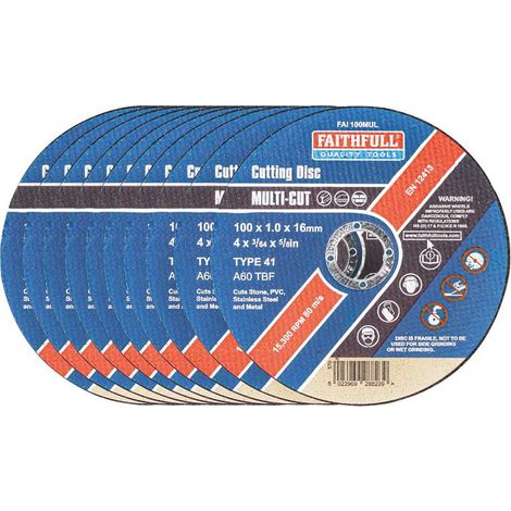 Faithfull Multi-Purpose Cutting Disc 100 x 1.0 x 16mm (Pack 10) FAI10010MUL