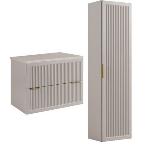 RODAN Badmöbel Set 80 cm Kaschmir Hängend mit Hochschrank und Arbeitsplatte Soft-Close STYLE (1/5)