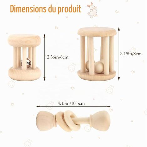 Wooden Bunny Toys with Bell, Rabbit Toy for Rodent Teeth, Toy for Indoor and Outdoor Use, Rabbit House with Accessories (1/4)
