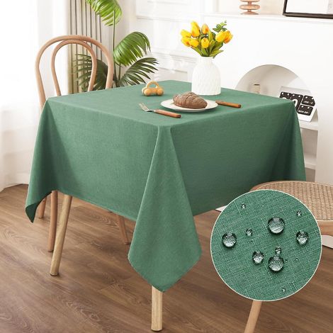 Nappe lavable 120x120cm aspect lin imperméable résistant aux rayures vert