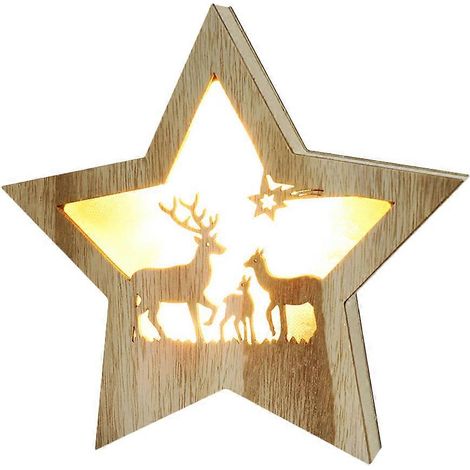 1 pendentif étoile de Noël en bois avec LED, décoration à suspendre au sapin de Noël (YLSD02-2)-19X19CM (1/3)