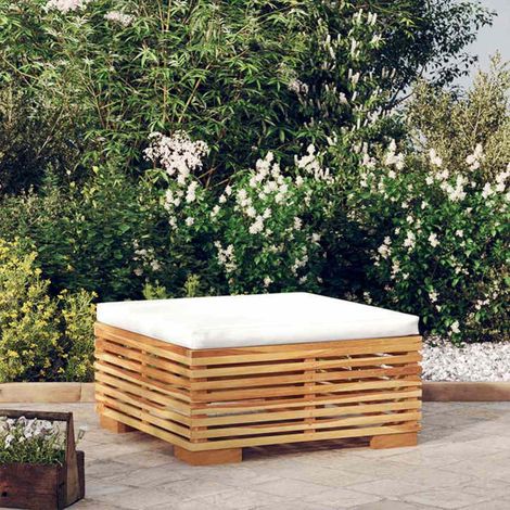 vidaXL Taburete de jardín con cojín color crema madera maciza teca (1/5)