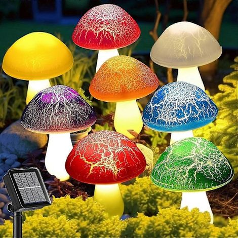 Éclairage solaire de jardin : 8 champignons à motif craquelé, décoration extérieure à piquer, lampes de jardin solaires étanches… (1/5)