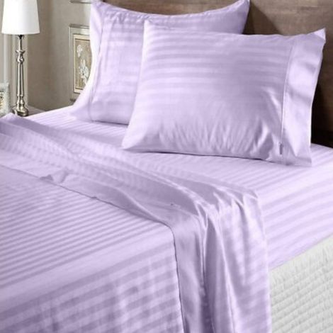 Couvre-lit élastique décoratif, 100 % coton, satin damassé, rayures de 1 cm, lilas, 100 x 200 + 20 cm (1/4)