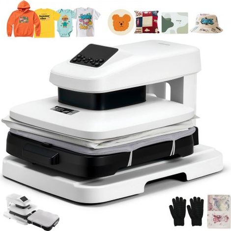 Presse à Chaud Automatique pour T-shirts, Presse à Transfert Thermique avec Plateau Chauffant 38x38 cm, Déclenchement Automatique, Pression Réglable et Affichage Numérique, Sublimation, Blanc (1/3)