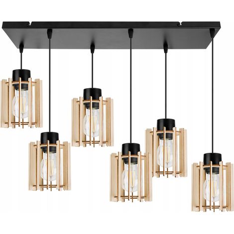 Pendelleuchte, Kronleuchter, Deckenleuchte, Holz, LED-Lampenschirm (1/5)