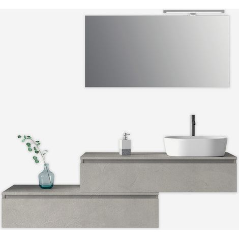 Mobile bagno sospeso con specchio e lavabo 5 pezzi Astra - Grigio