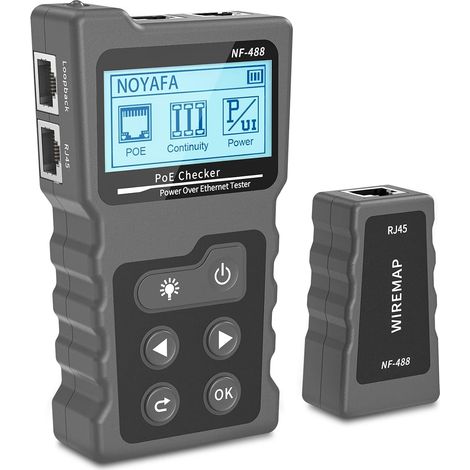 NF-488 RJ45 Netzwerktester, Zur Überprüfung des Kurzschluss-, Kreuz- und Unterbrechungsstatus von Cat5/Cat6 Netzwerkkabeln, Spannungs- und Stromtest, Netzwerkkabeltester mit POE-Funktion (1/5)