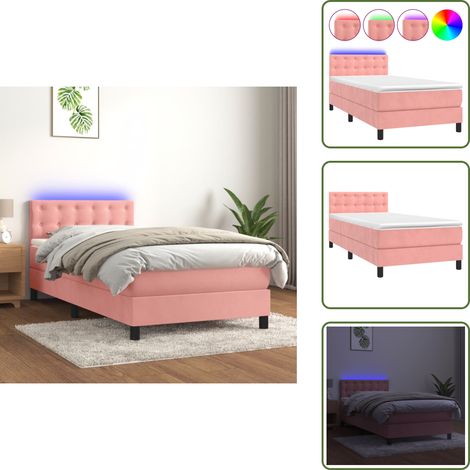 Cama de terciopelo rosa - vidaXL Cama box spring colchón y LED terciopelo rosa 100x200 cm - Cama con cabecero ajustable