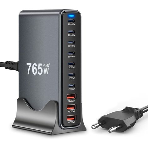 Chargeur USB C multiple 765 W Max PD140w 10 ports - Station de charge Gan 3 Power avec 7 ports USB C + 3 ports USB A pour MacBook Air, iPad, Phone 17/16/15 Pro Max 14, Galaxy S22 S20 (1/5)