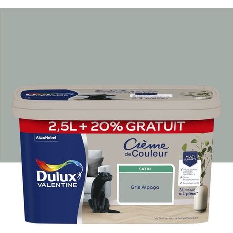 Peinture multi-supports Dulux Valentine Crème de Couleur Satin Gris alpaga 3 L (1/3)