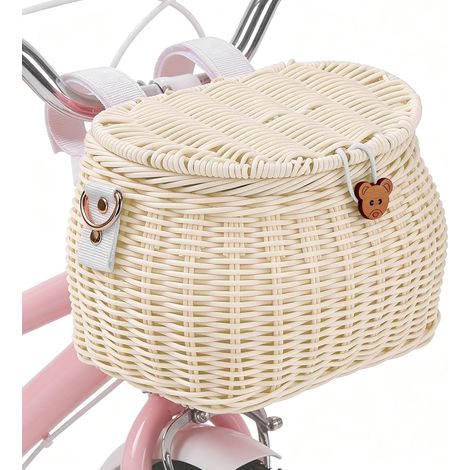 Paniers de vélo amovibles pour enfants, panier avant de vélo, panier en osier tressé avec couvercle et sangles d'épaule, 2-en-1 comme sac à dos, paniers avant de vélo pour vélo d'équilibre, vélo pour (1/5)