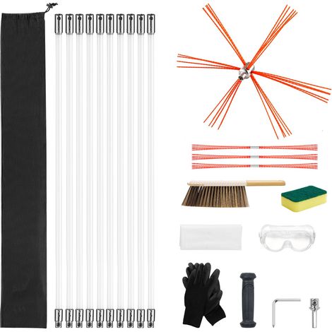 Nettoyage de cheminée, kit extensible 10m, brosse avec rechanges et lunettes, outil coudé 90°, pour conduits carrés et rectangulaires. (1/5)