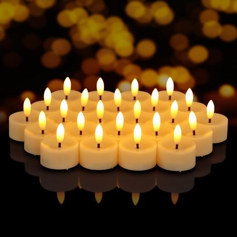 24 pezzi di finte candele tealight elettriche - Effetto fiamma tremolante 3D - Candele LED senza fiamma alimentate a batteria - Matrimonio - Festa - 24 pezzi (1/5)