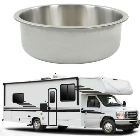 Zubehör für Wohnmobile: Rundes Waschbecken 400 x 400 x 160 mm aus Edelstahl 304 mit 40 mm Abflussgarnitur für Wohnmobile, Freizeitfahrzeuge, Yachten, Badezimmer und Küchen (GR-509) (große Ausführung) (1/5)