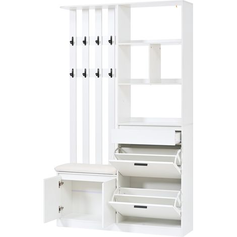 Flurgarderobe mit gepolsterter Bank 120x30x200 cm aus MDF, weiß MODENUIT (1/5)