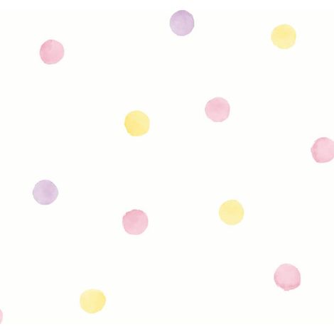 Watercolour Polka Dots Wallpaper Holden Kids White Pink Yellow Spots (1/4)