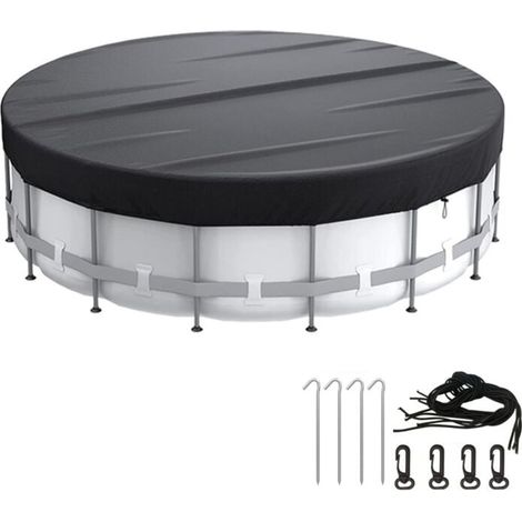 Couverture de piscine ronde, étanche à l'eau et à la poussière, avec accessoires de fixation, avec cordon de serrage, diamètre 6FT (noir) (1/4)