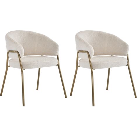 Silla de comedor blanca de borreguito con patas doradas, pack de 2, HOMVRA (1/5)