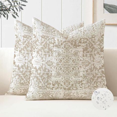 Lot de 2 Housse Coussin Exterieur Impermeable 50 x 50 cm Rétro Decorative Housse de Coussin Boho Ethnique Taie d'oreiller Turques Motif Décoratifs pour Patio Jardin Salon canapé Ferme Décor (1/5)