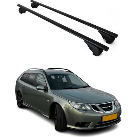 OMAC Barres de toit pour Saab 9-3 II Break 2005-2011 – TÜV / DIN 75302:2019 – Antivol inclus – Charge max 75 kg – 2 barres Noir (1/4)