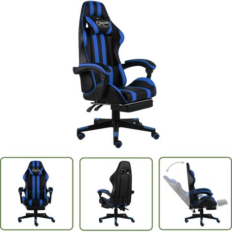 The Living Store Fauteuil de jeux vidéo avec repose-pied Noir et bleu Similicuir - Chaise Gaming - Fauteuil Gamer - Chaise Ergonomique - Chaise Bureau - Simuli Cuir (1/5)