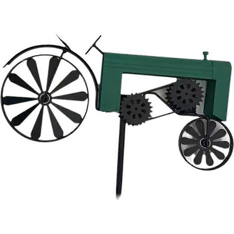 Gartenstecker, drehbare Räder, Vintage, Traktor-Windspiel, Grün
