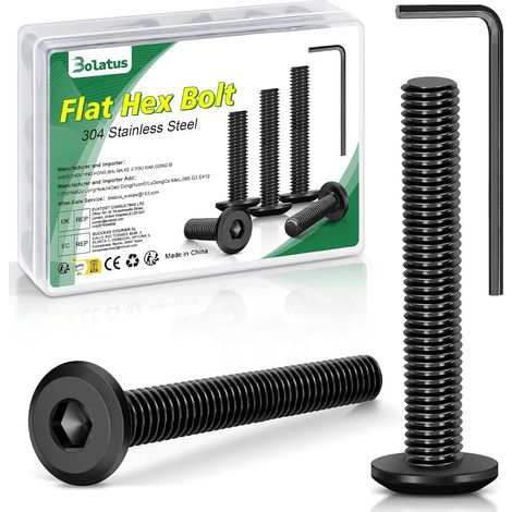 Lot de 20 vis à tête plate à six pans creux M6 x 35 en acier inoxydable 304 avec clé Allen pour meubles, fauteuils de parking, appareils électriques, accessoires de moto, etc (1/5)