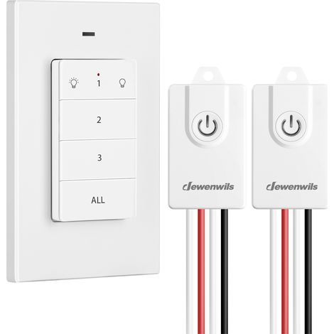 DEWENWILS Kit d'interrupteur d'éclairage sans fil, 2 récepteurs + 1 émetteur mural amovible, portée de 30m