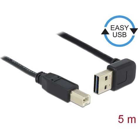 Delock Cable EASY-USB 2.0 Tipo-A macho, sesgado hacia la arriba y hacia abajo  USB 2.0 Tipo-B macho de 5 m