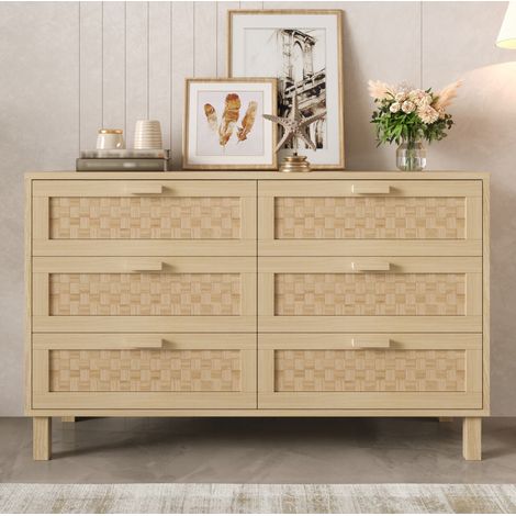 Comò a 6 cassetti, colore legno, 120x75x40 cm, per soggiorno e camera da letto (1/5)
