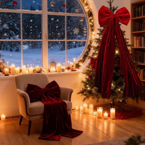 SNœuds géants en velours pour sapin de Noël, décorations pour couronne de Noël, décorations murales, décorations pour anniversaires, mariages et fêtes. (1/5)
