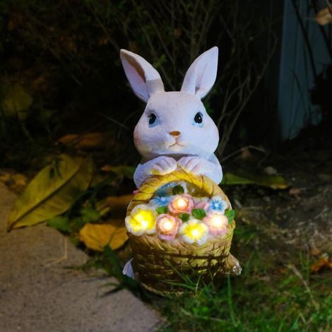 Décoration de jardin solaire – Lampes de lapin d'intérieur et d'extérieur, statue de lapin de pelouse, idéale pour les pendaisons de crémaillère et les amateurs de jardinage (blanc) (1/5)