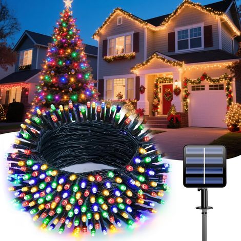 Guirlande Lumineuse Solaire 10M, Lumières Noël 100LED Intérieur et Extérieur, LED Éco RGB IP65 Étanche 8 Modes Dynamiques pour Décoration Noël Fête Club Jardin Fenêtre Mur (1/5)
